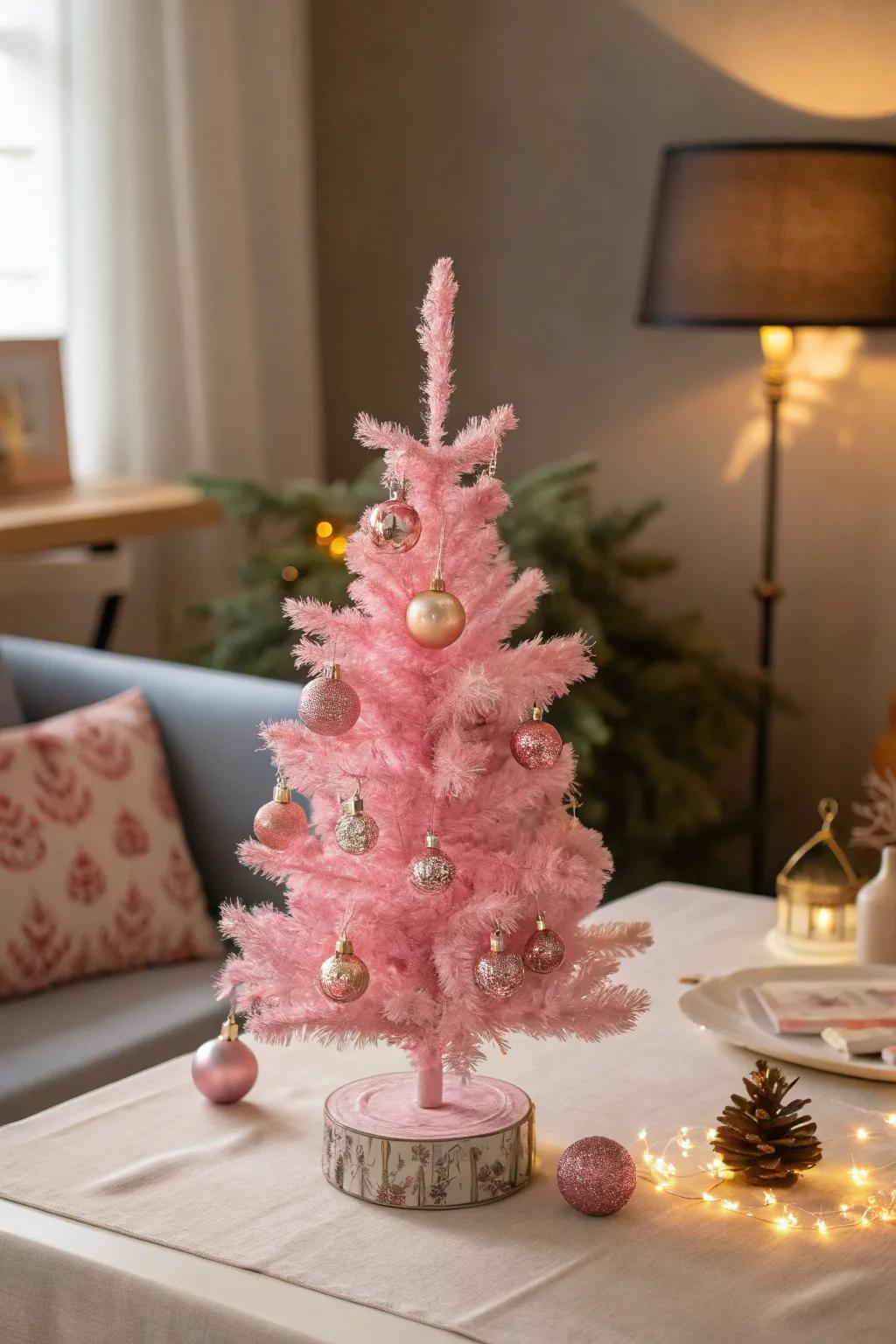 A mini pink tree offers big style in a small package.