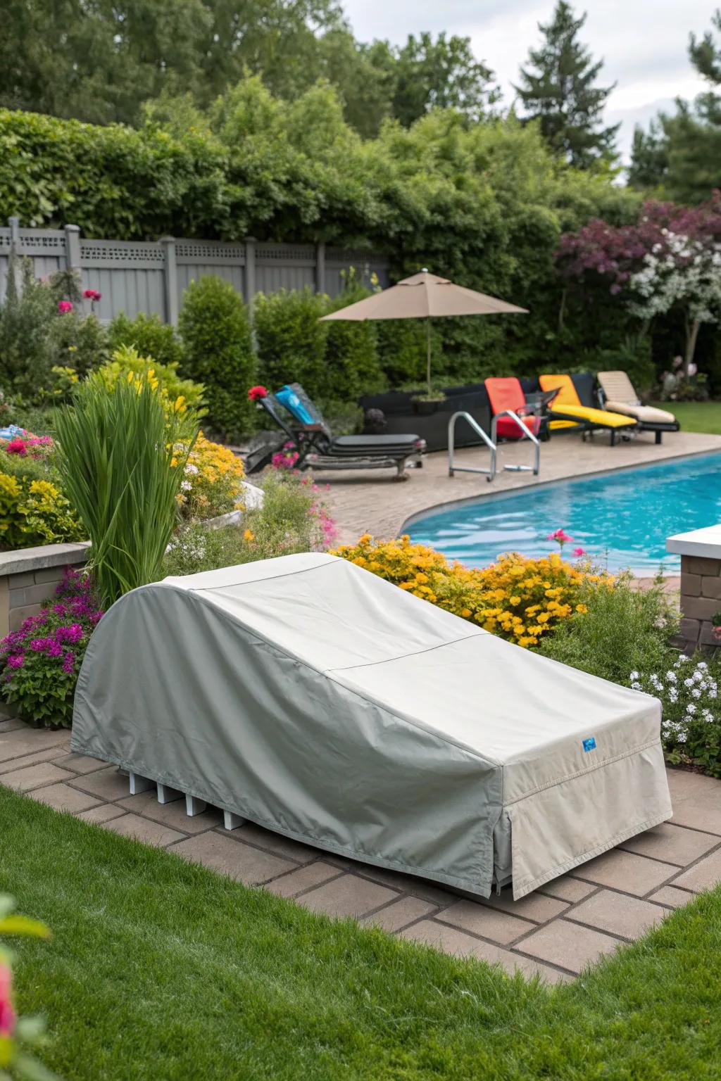 A stylish weatherproof fabric cover that complements outdoor decor.