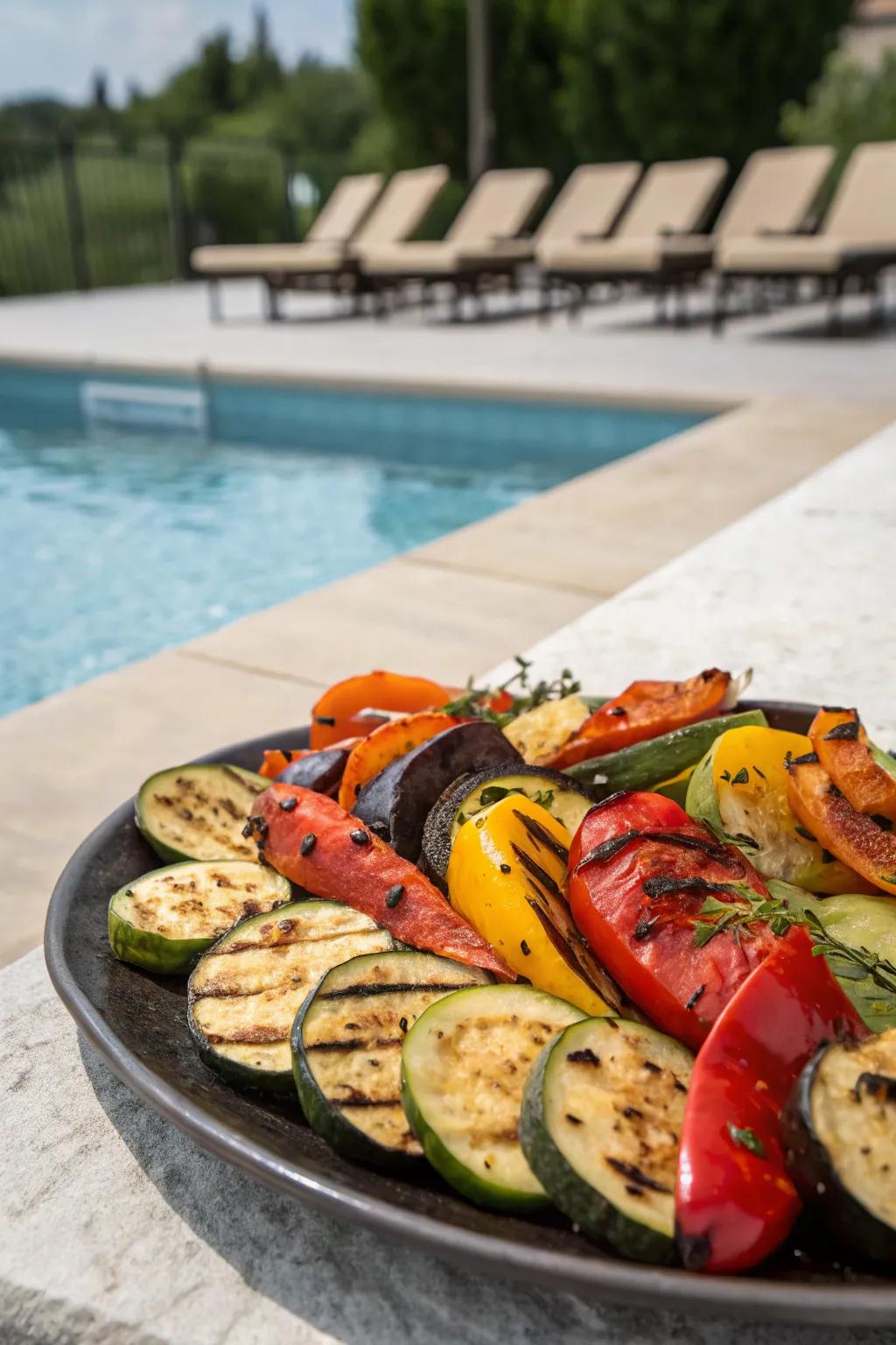 Delight in a platter of herb-marinated grilled vegetables.