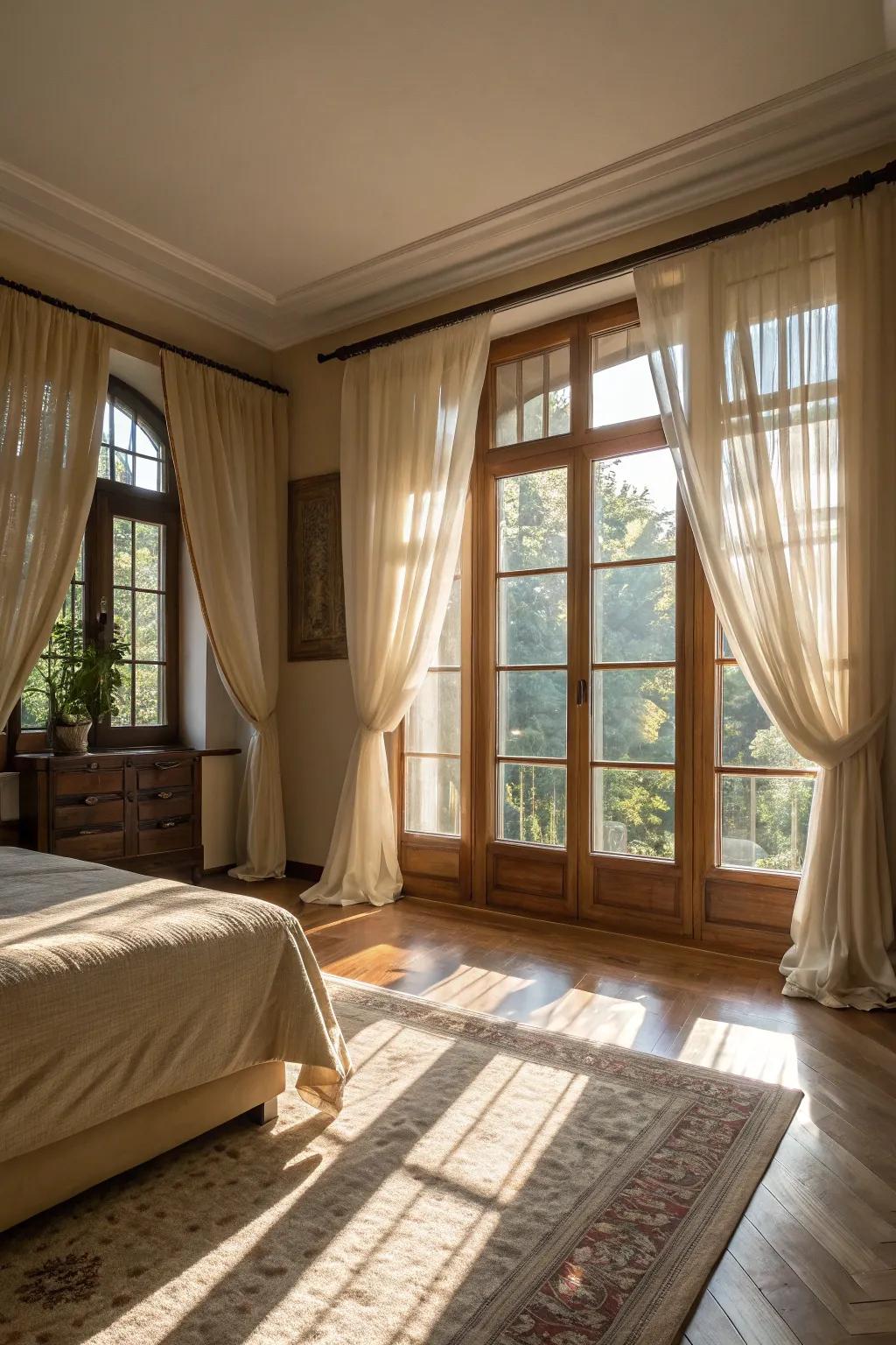 Let the sunshine in with large windows and airy curtains.