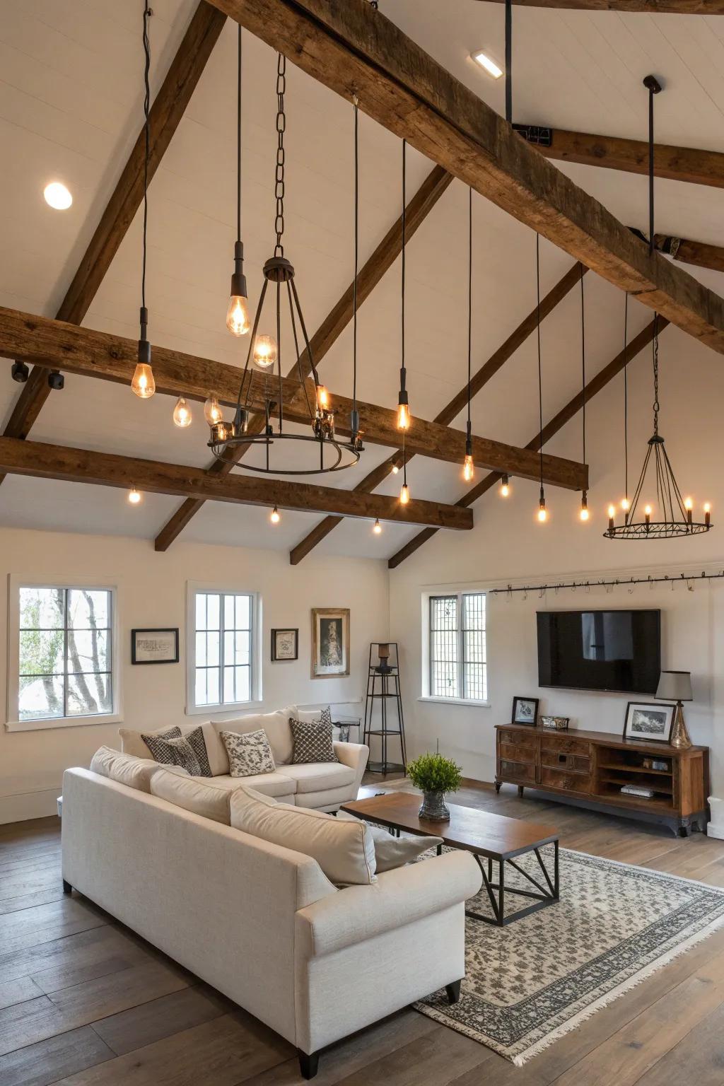 Customize lighting heights with cables and chains.