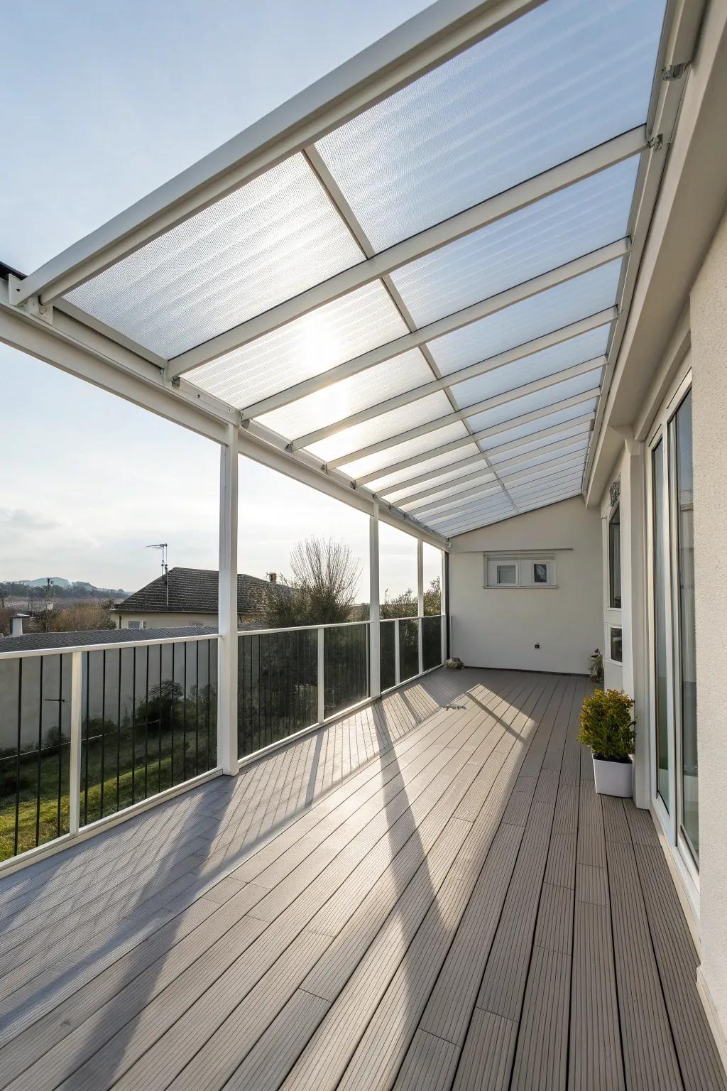 Polycarbonate panels allow light in while keeping the elements out.