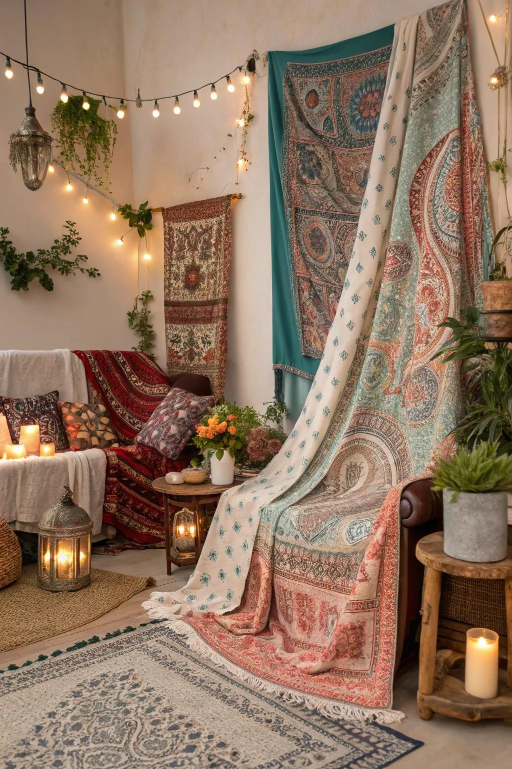 Bohemian patterns add a vibrant and playful touch.