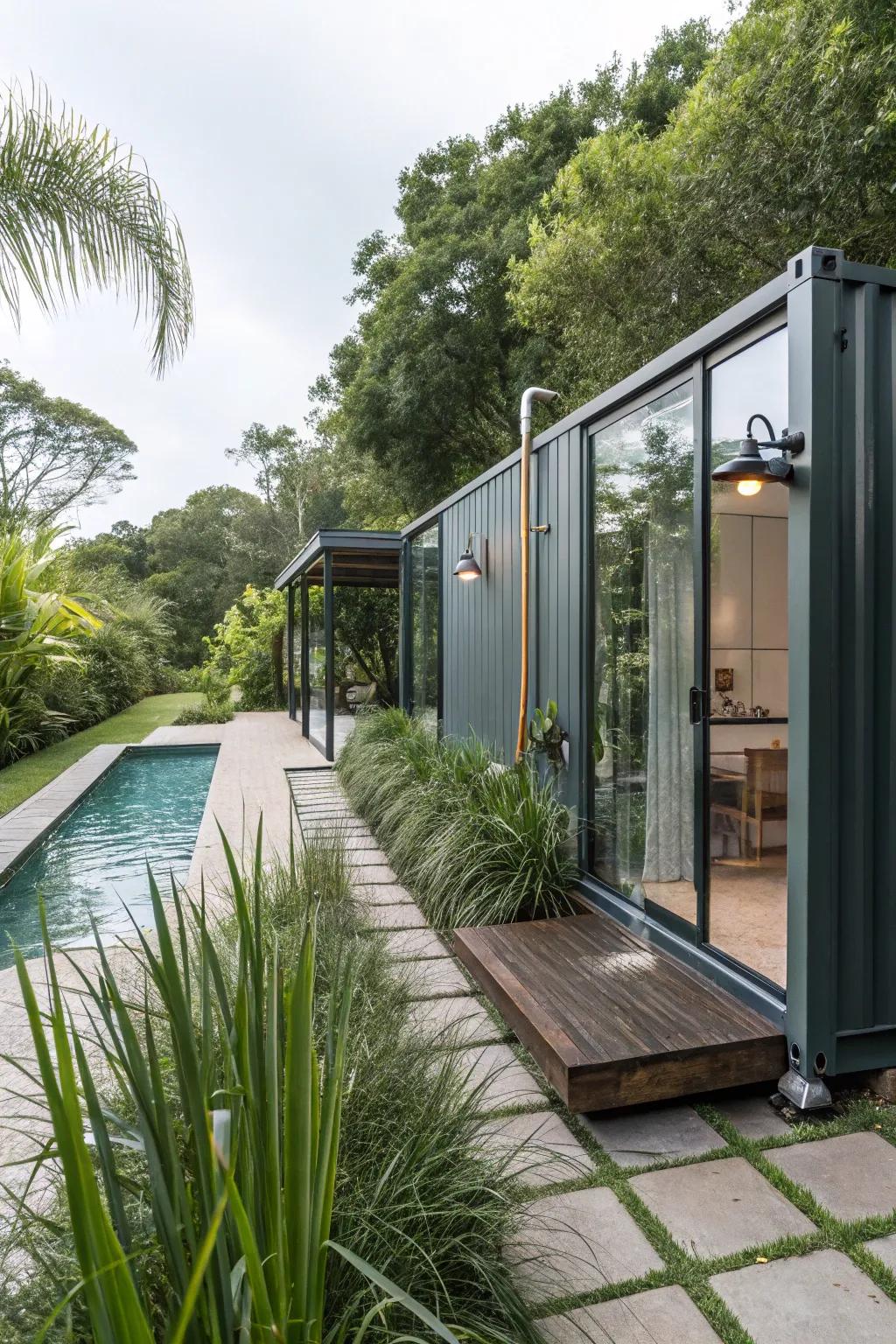 Enhance your pool house with the luxury of an outdoor shower.