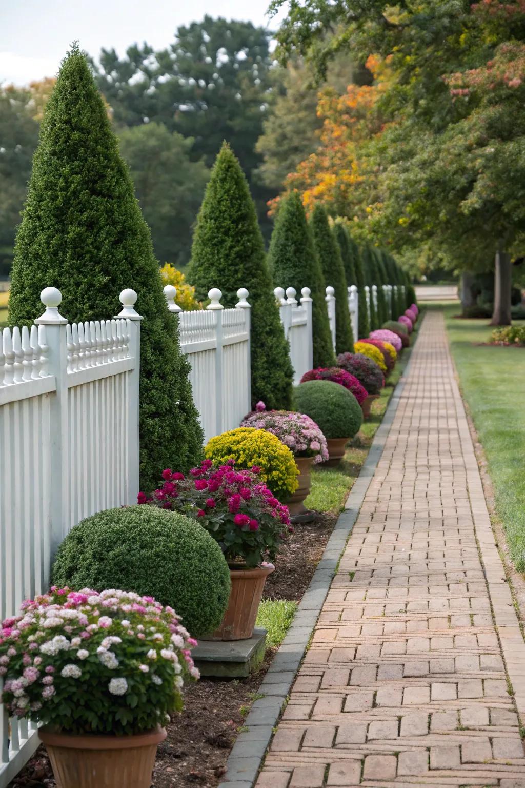 Harmonious compositions bring arrangement and equilibrium to fence border landscaping.