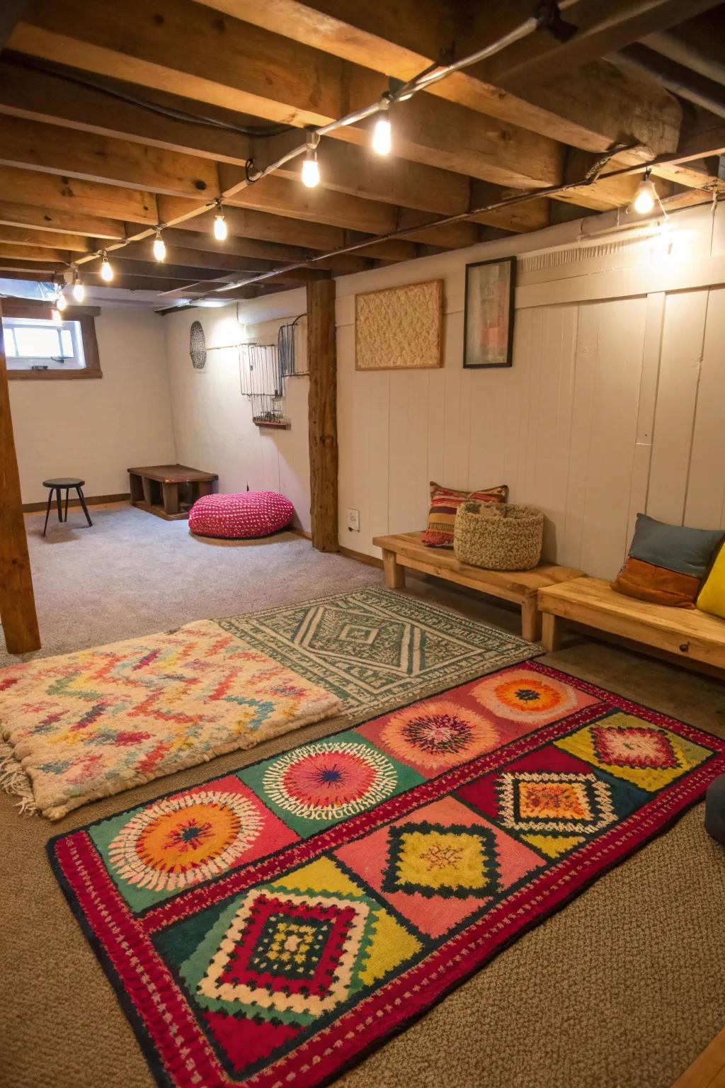 Define spaces with the use of rugs.