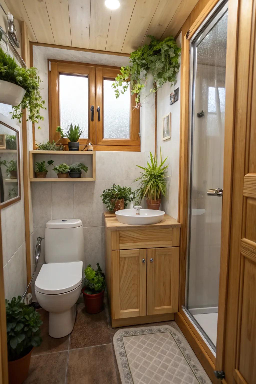 Natural elements like plants can add warmth to your bathroom.