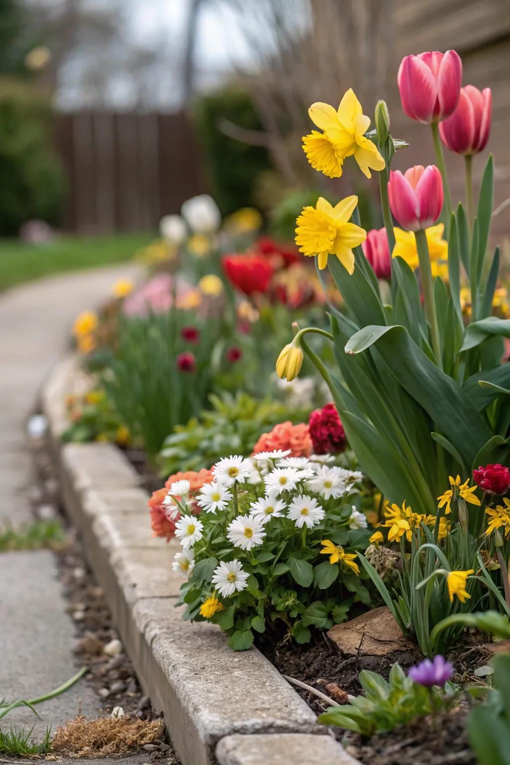 A small flower bed designed to provide interest through various seasons.