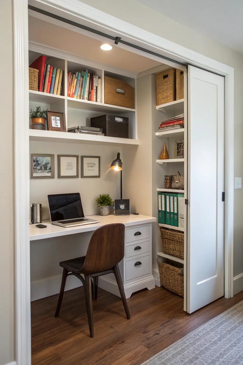 Repurposing a closet can reveal hidden potential for a functional workspace.