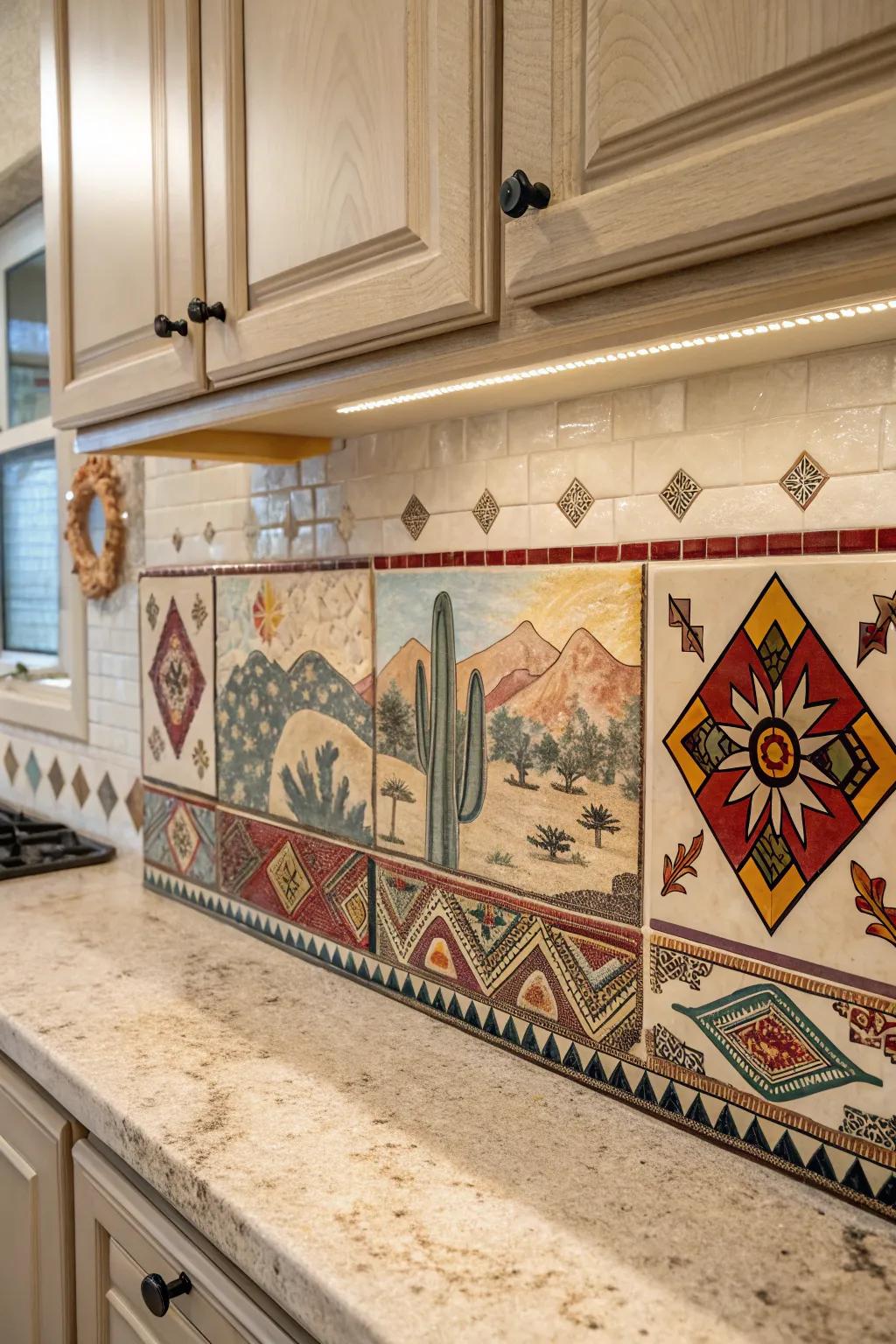 Decorative tile inserts turn your backsplash into a cultural canvas.