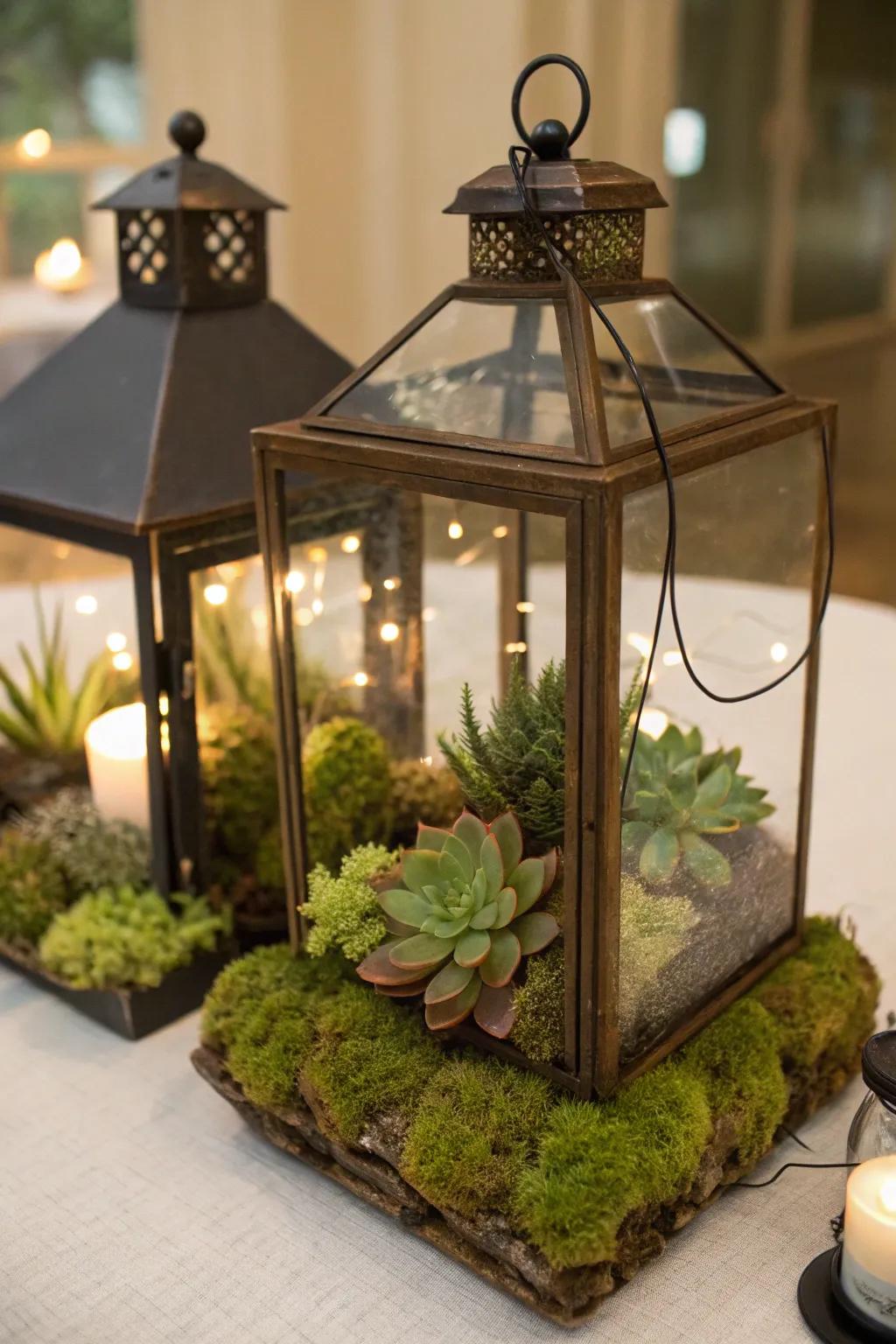 Lanterns decorated with spring elements add elegance to any space.