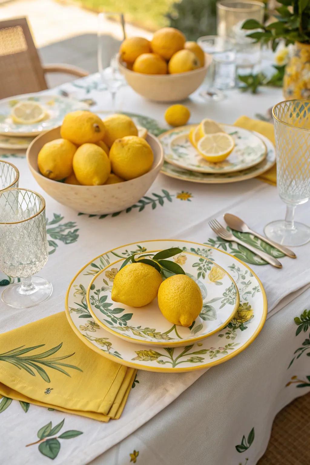 A table adorned with lemon-themed decor.