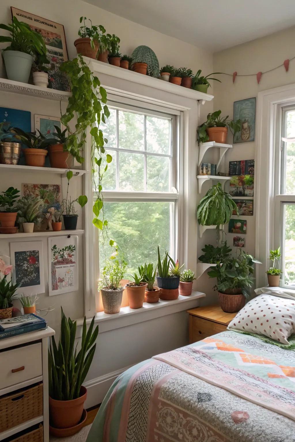 Greenery brings a fresh and lively feel to a teen girl's bedroom.