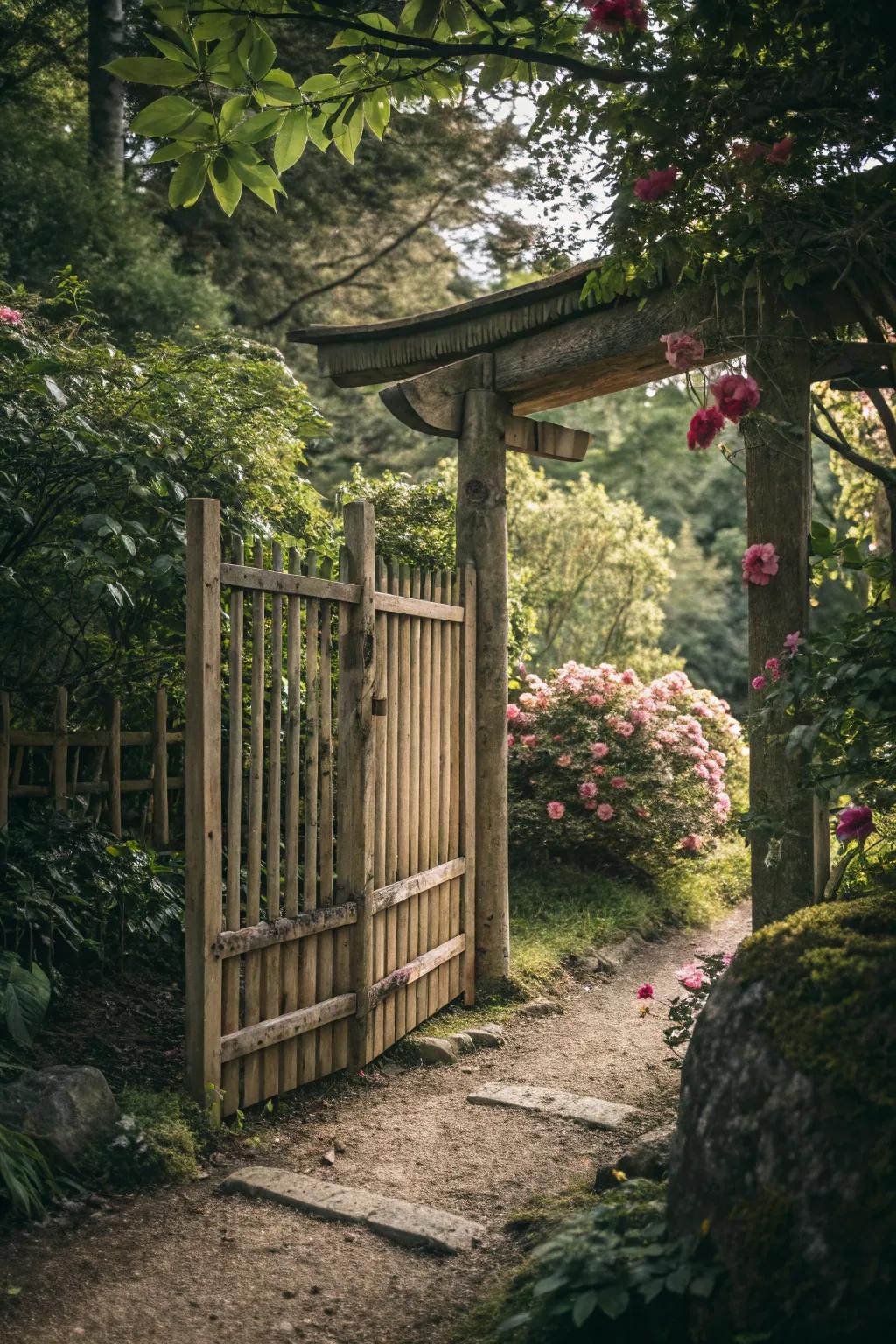 Bamboo accents adding an exotic flair to the gate.