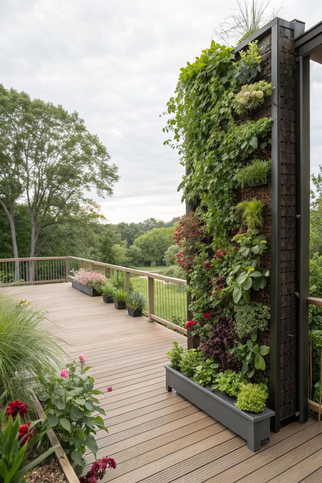 An upright garden bestowing luxuriance upon the deck.