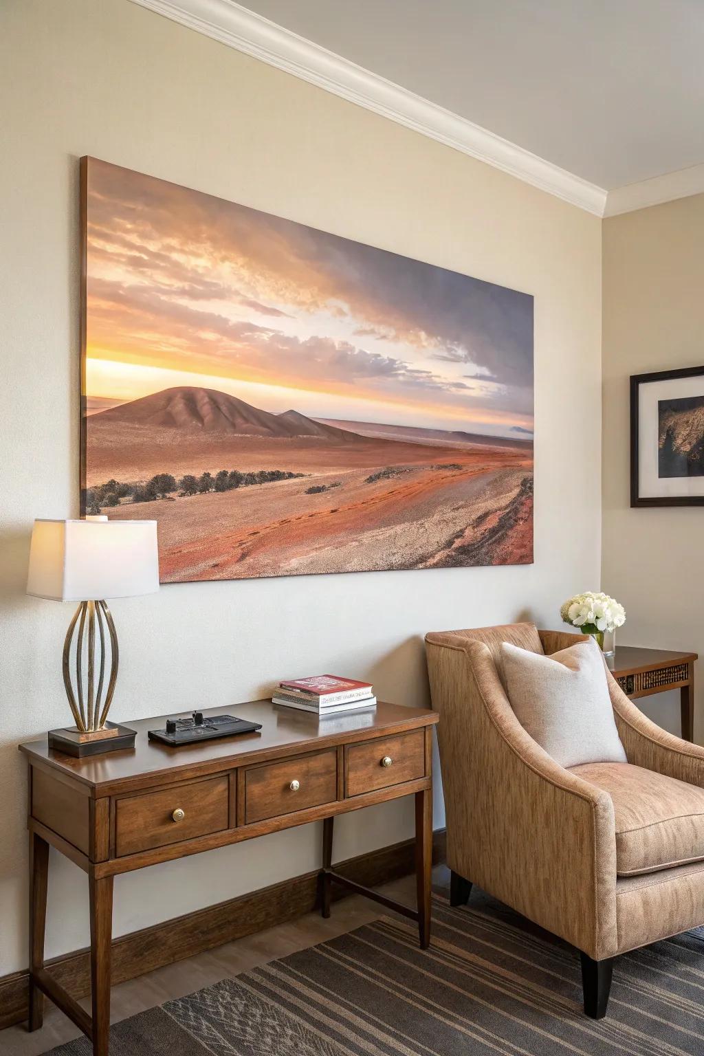 Desert horizon painting bringing warmth and tranquility to the space