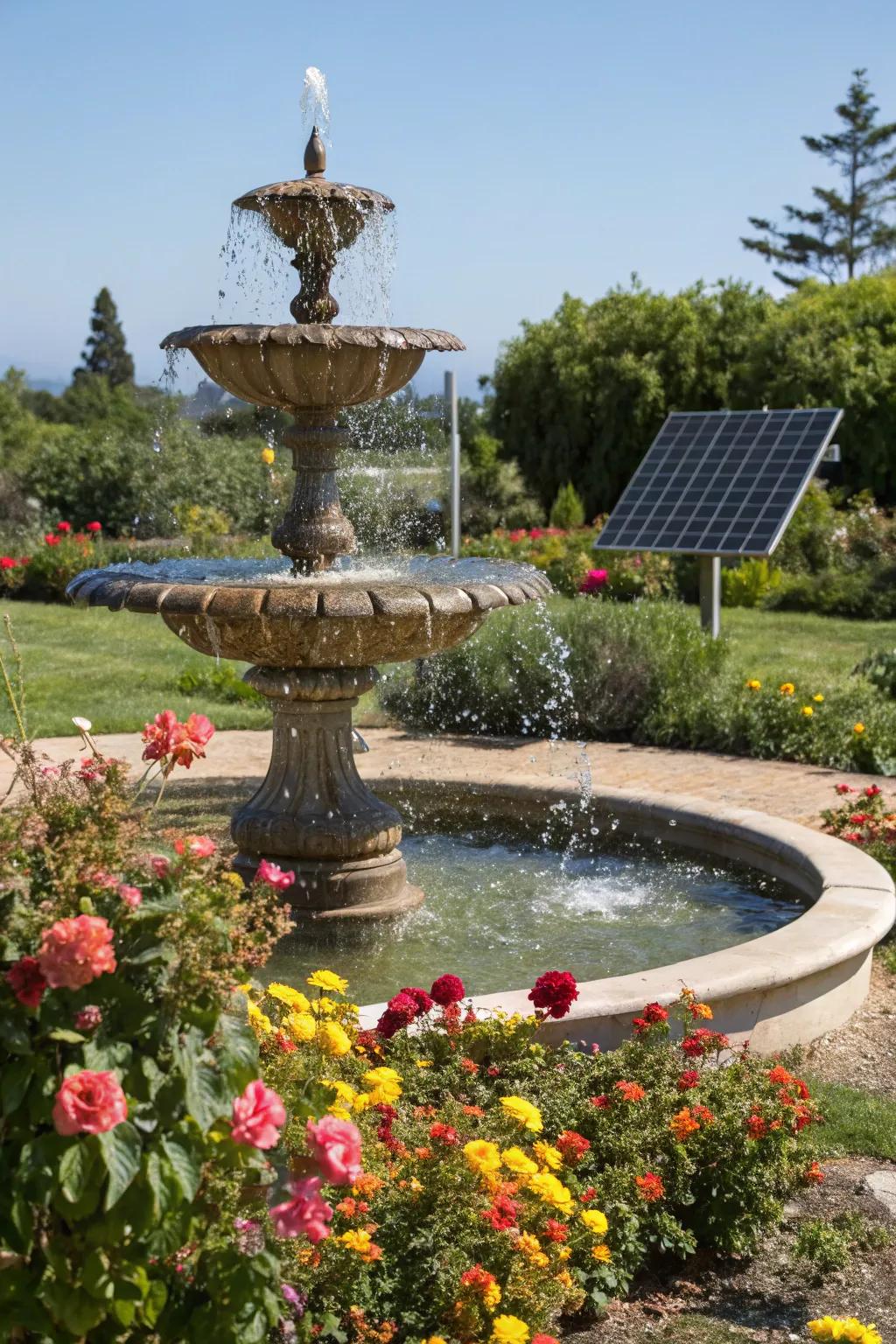 Harness solar energy with an eco-friendly fountain that complements your garden.