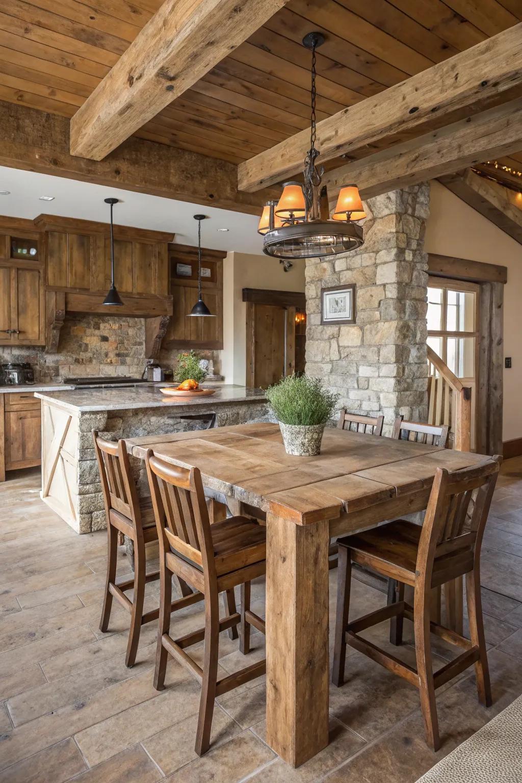 Charming farmhouse bar table with rustic wood elements.