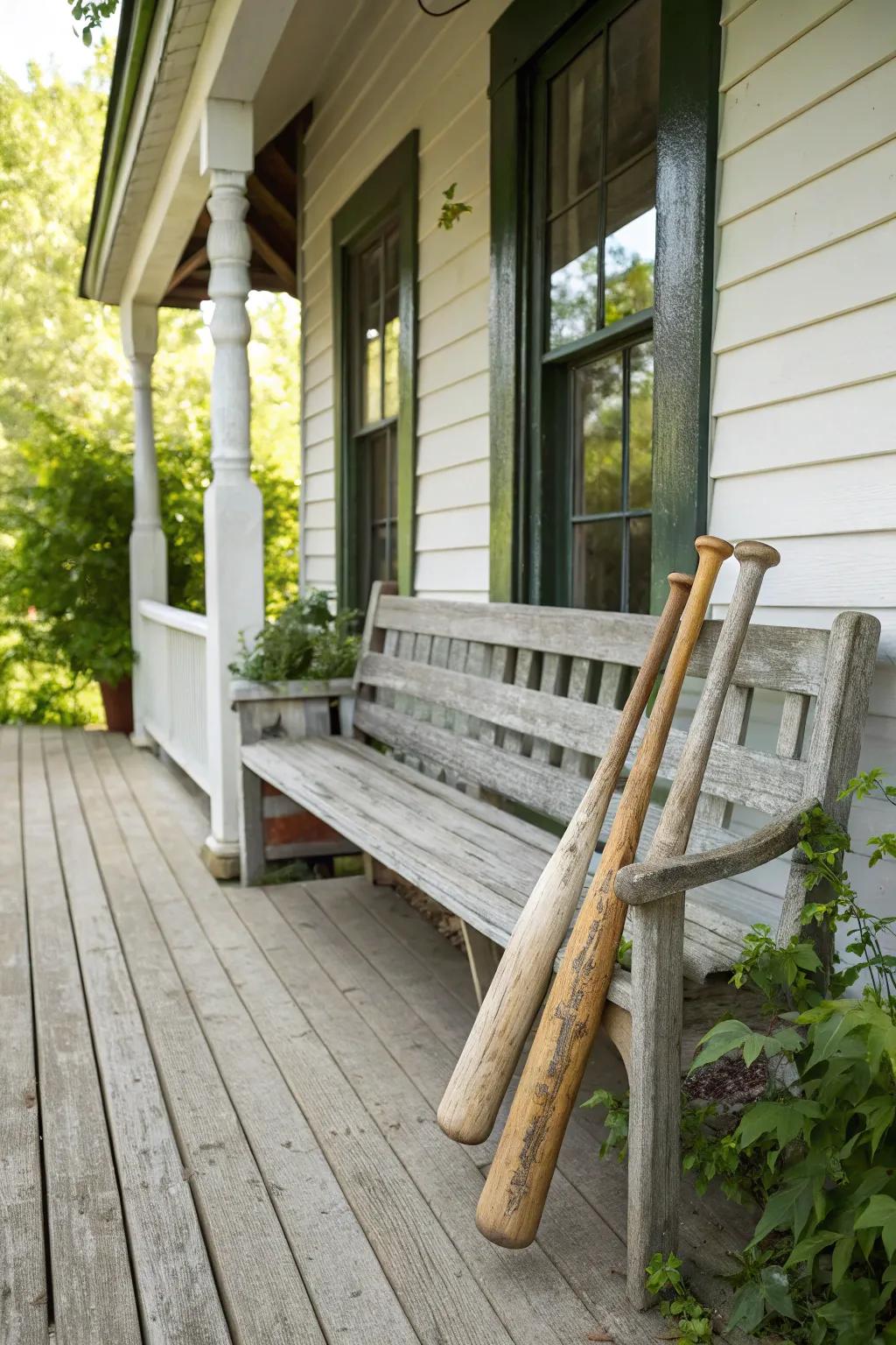 A baseball bat bench adds sporty seating.