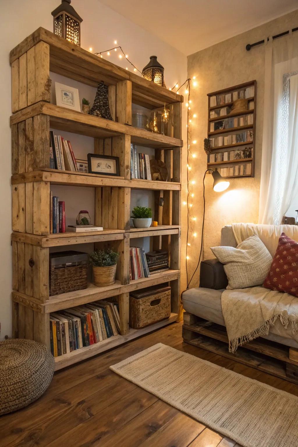 Add charm with pallet wood shelves.