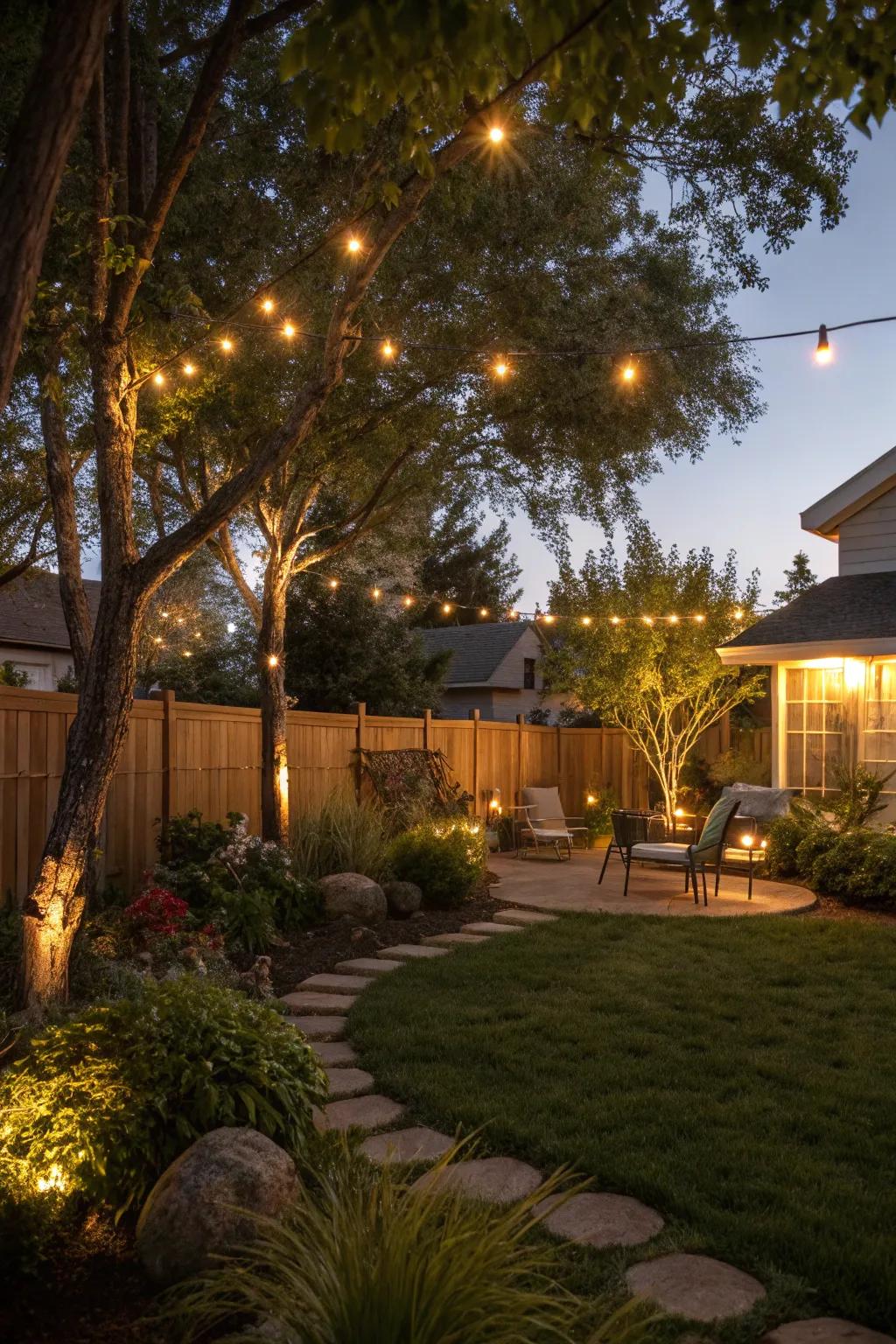 Outdoor lighting enhances both safety and ambiance after dark.