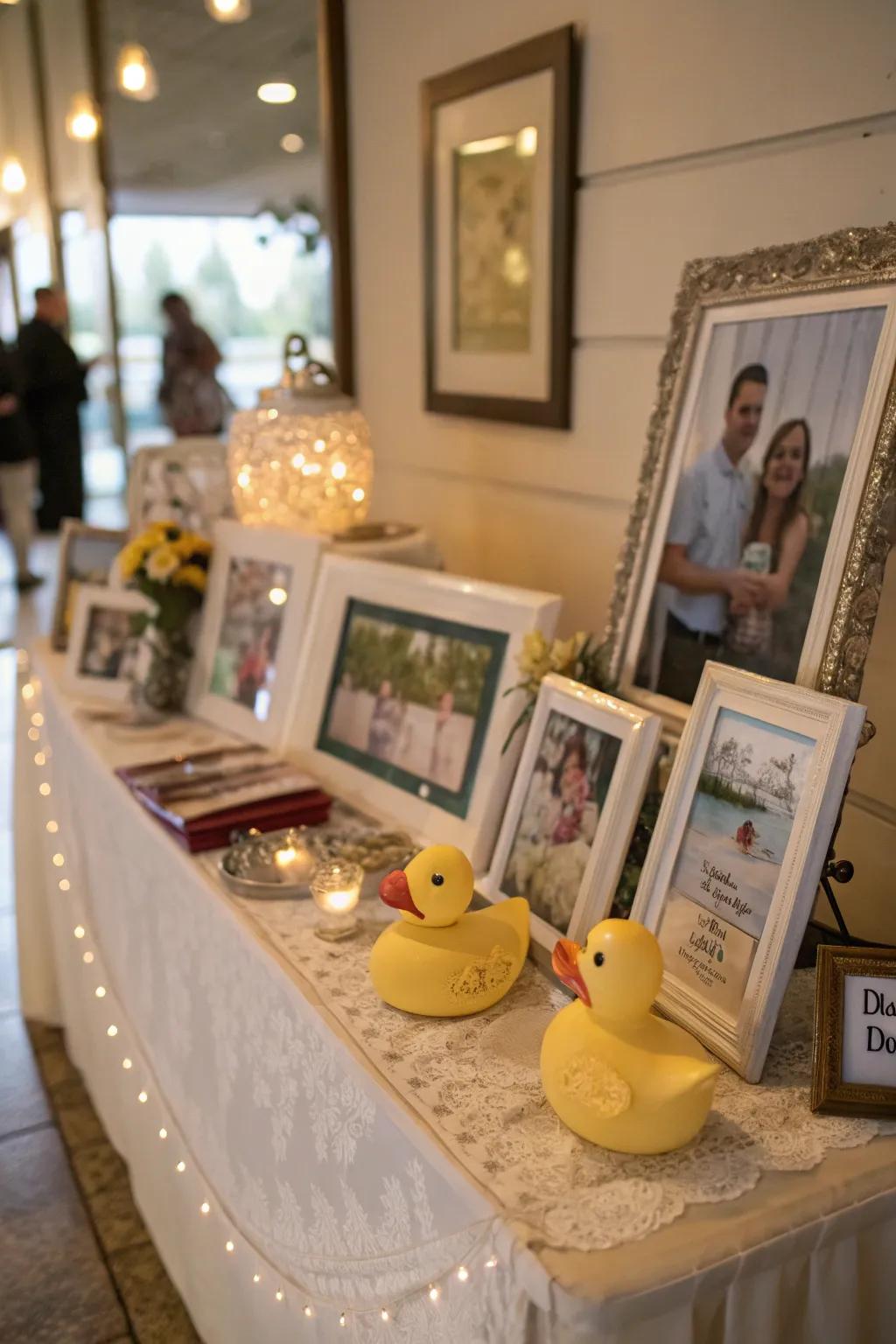 A heartwarming memory table with photos.