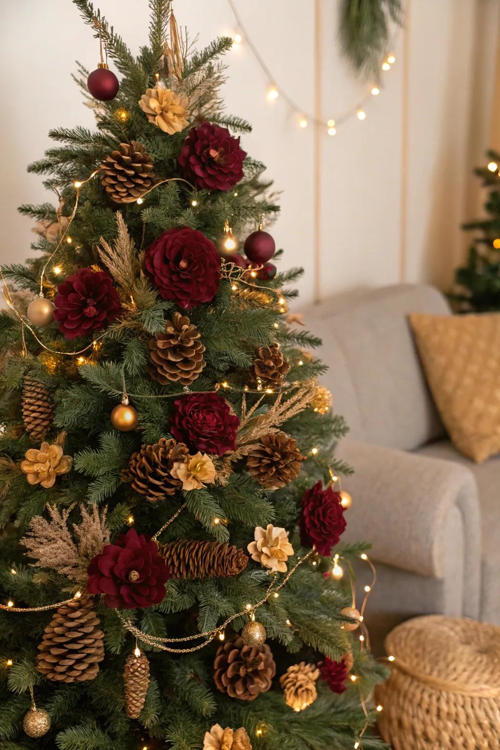 Natural constituents channel a rustic charm to the tree.