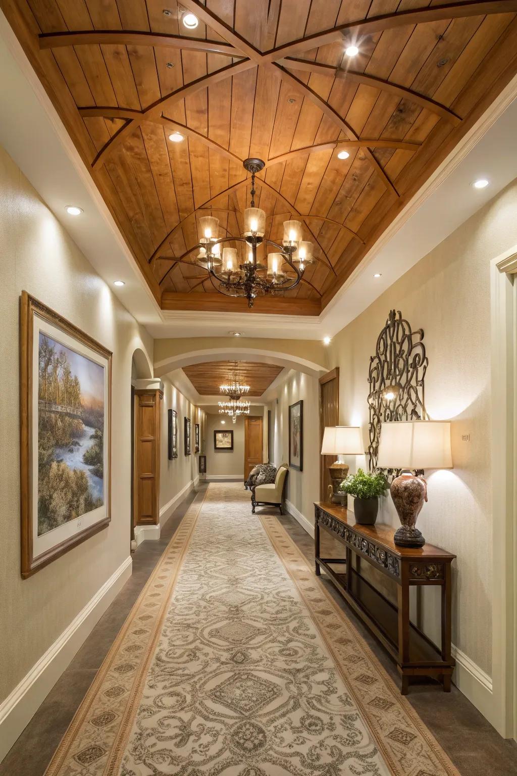A corridor showcasing an amber accent canopy, proffering an artistic dimension.