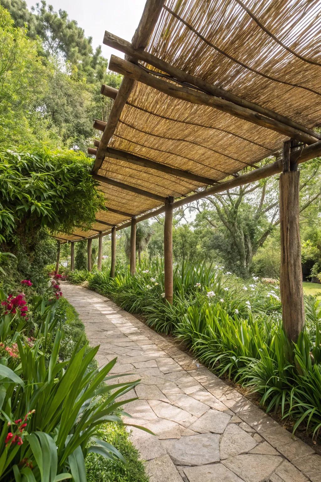 Reed mats bring a natural element to patio covers.