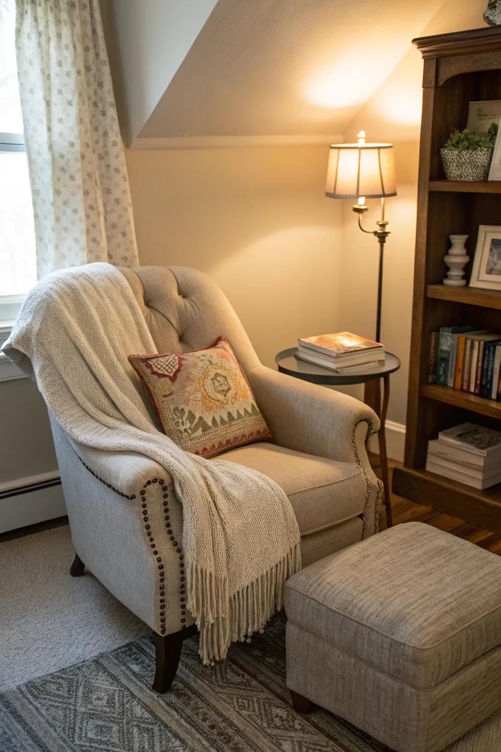 A comfortable reading nook providing a personal retreat within your bedroom.