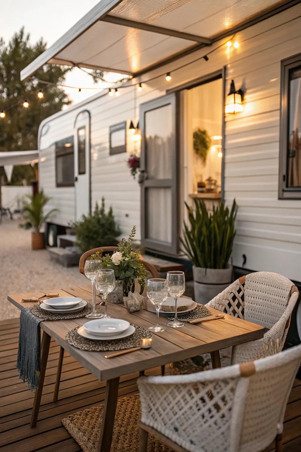 A dining area on your porch invites delightful outdoor meals.