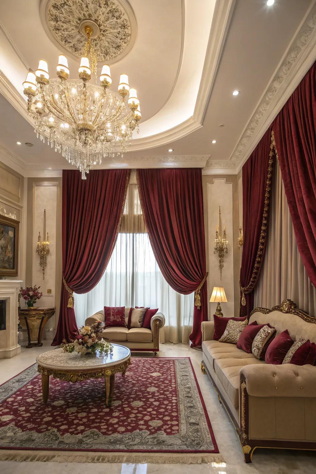 Luxurious drapes bring a sense of elegance and grandeur.