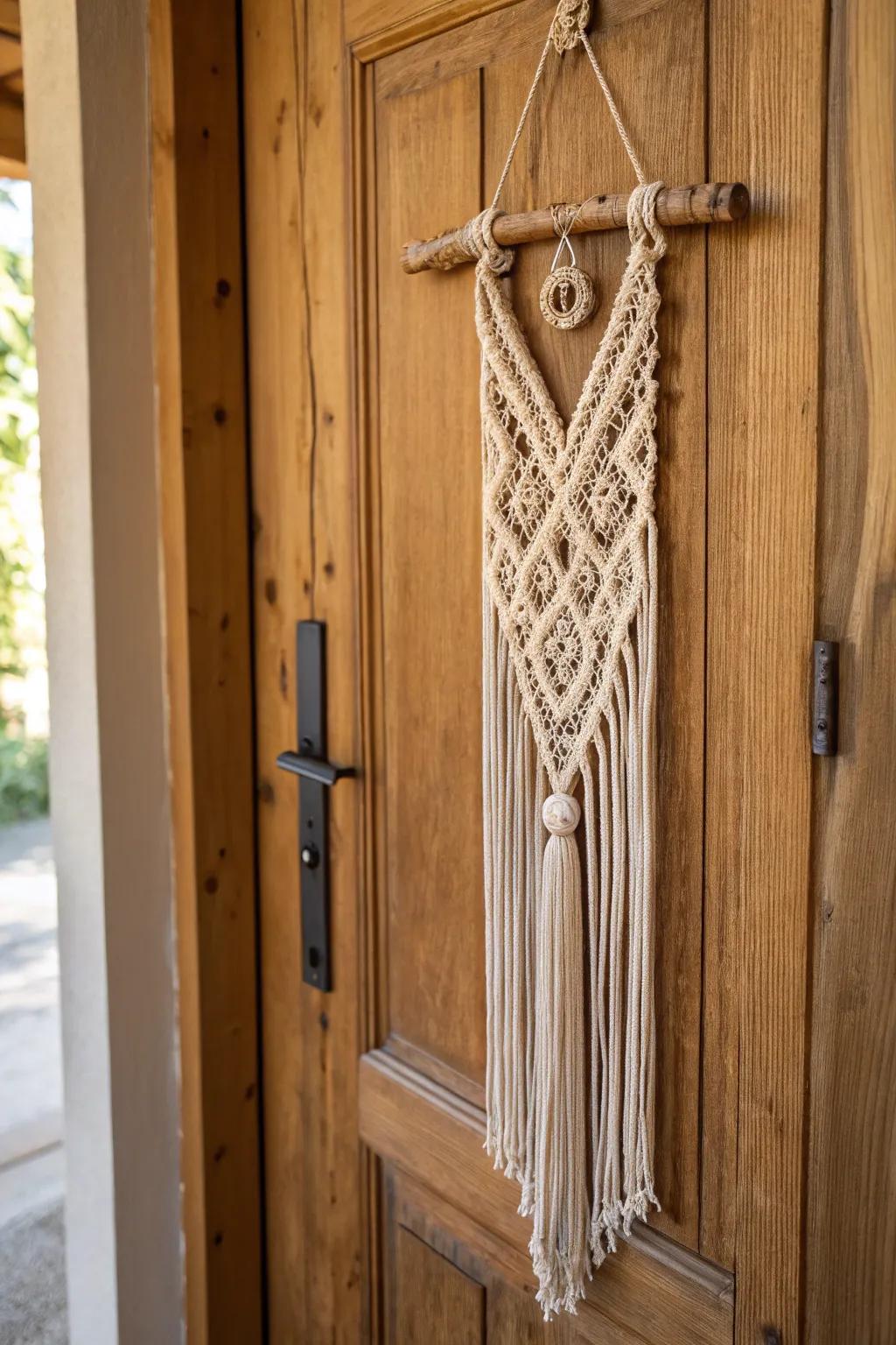 A boho macramé door hanger for a touch of texture and style.