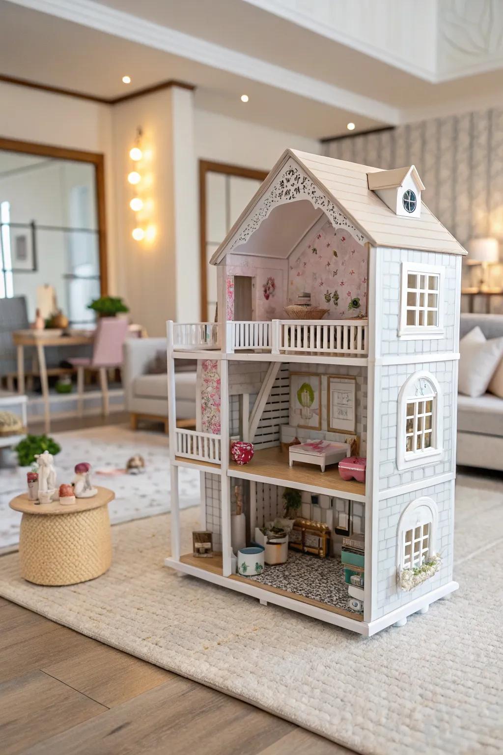 Open front designs offer a full view of the dollhouse interiors.