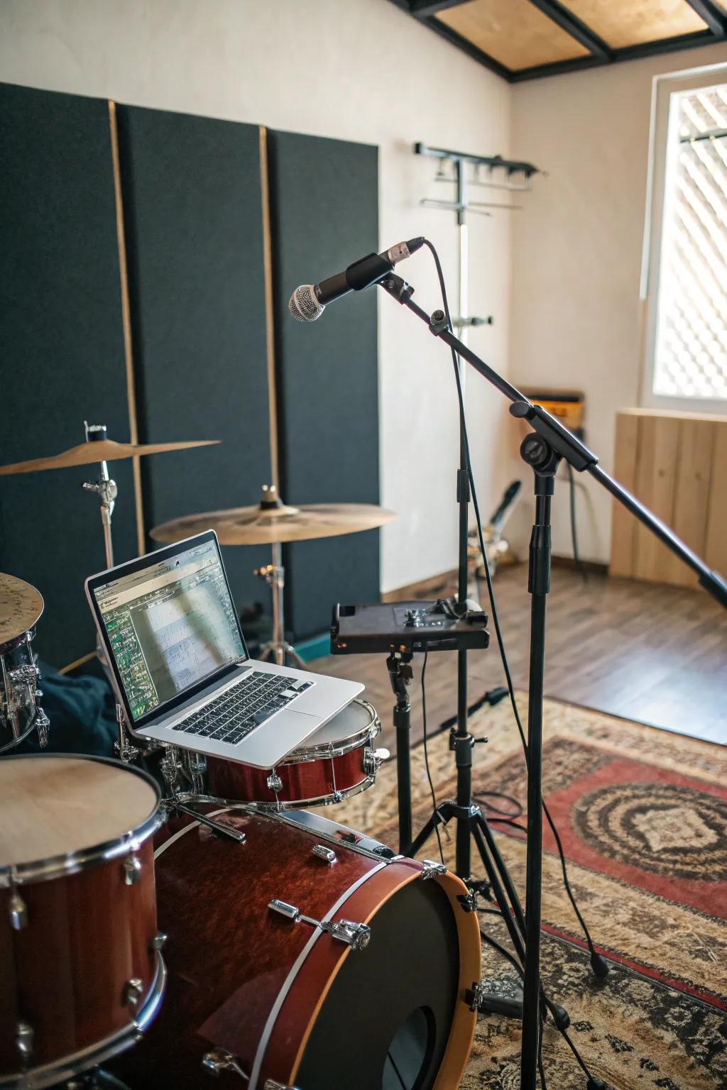 A recording corner can be a creative addition to your drum room.