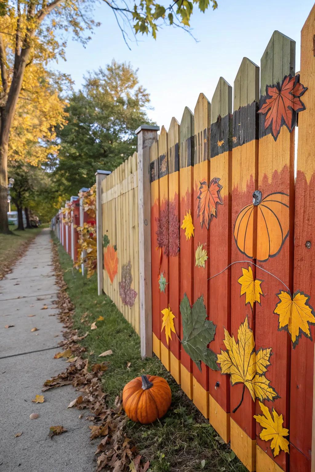 Wooden boards with fall motifs personalize the fence.