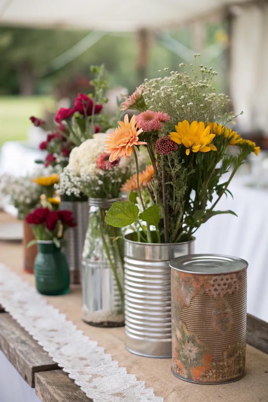 An eclectic mix of containers adds a personalized touch to this fall wedding table.