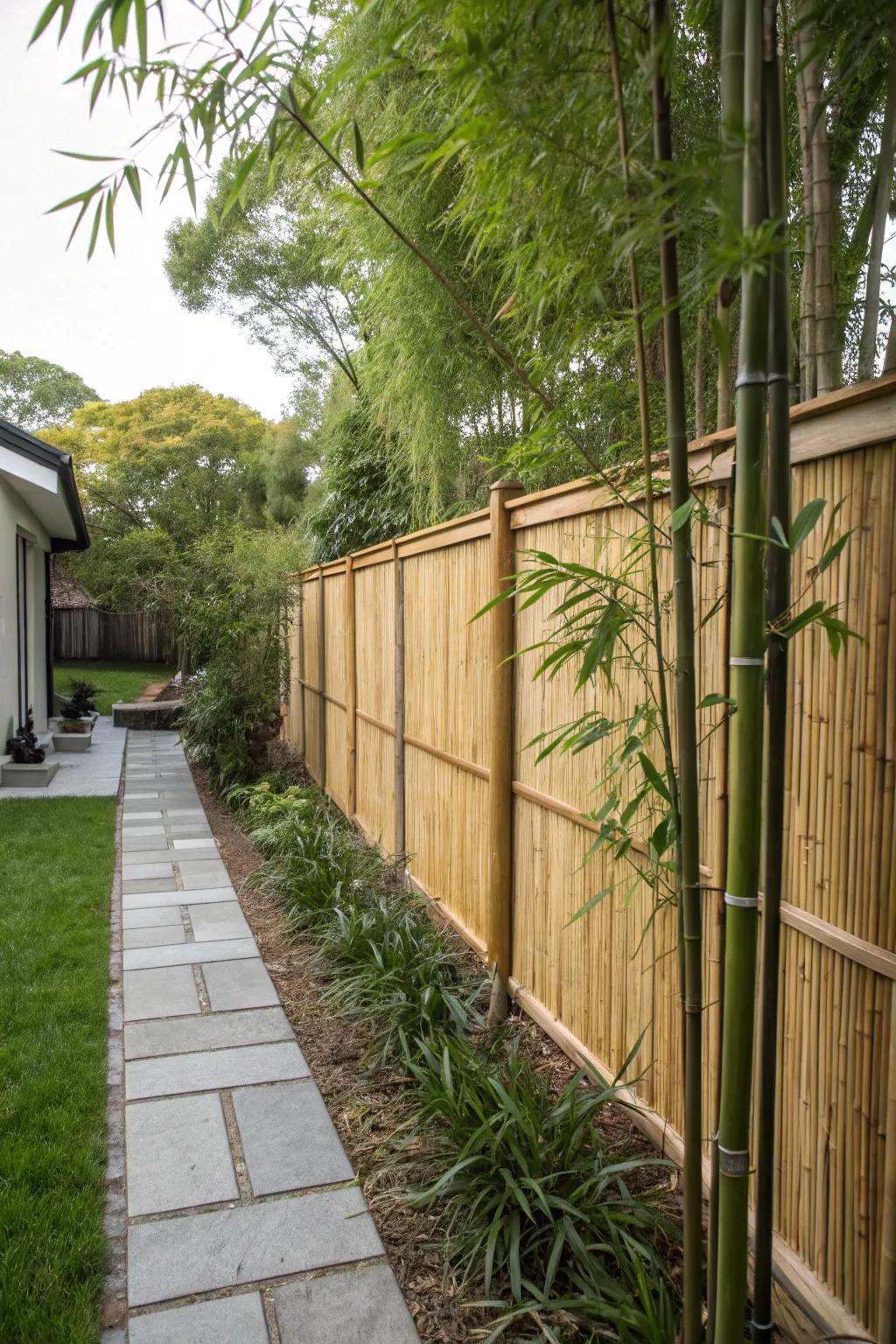 Bamboo edging offers a tranquil and sustainable garden vibe.