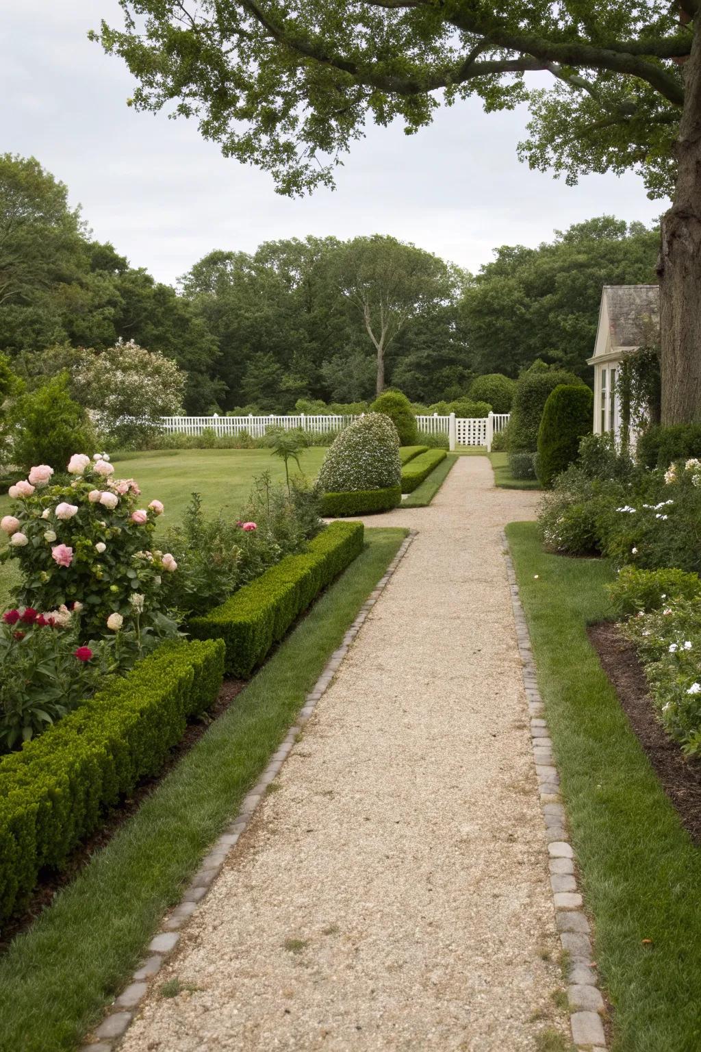 Gravel paths seamlessly connect front and back yards.