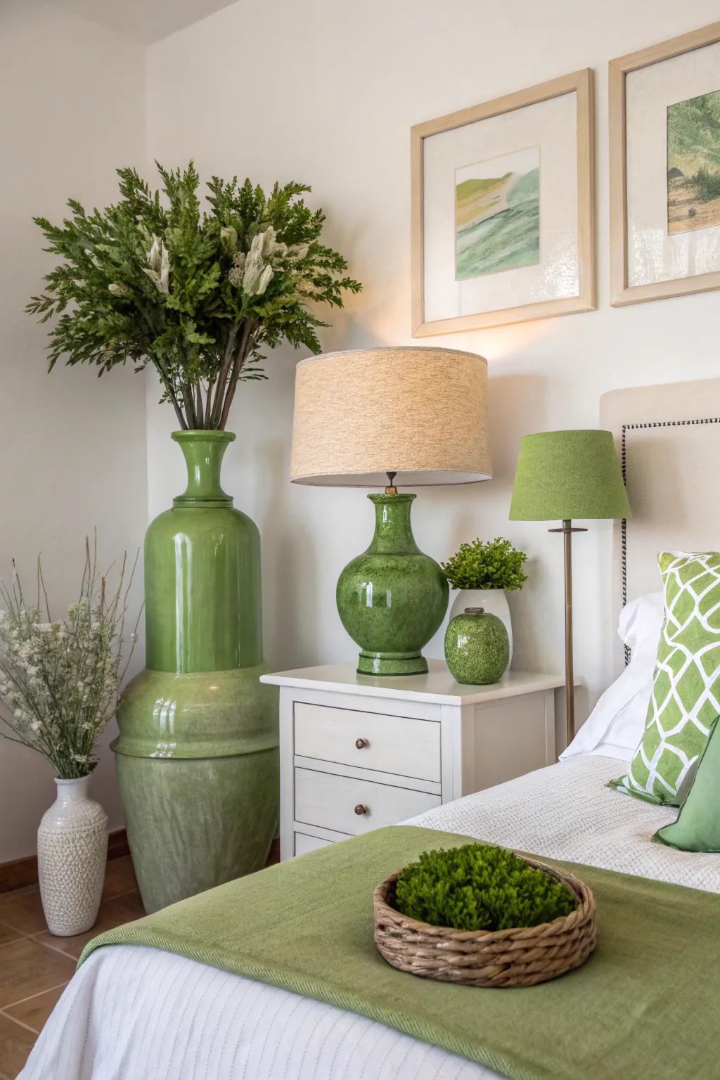Subtle decorative pieces add a touch of green.