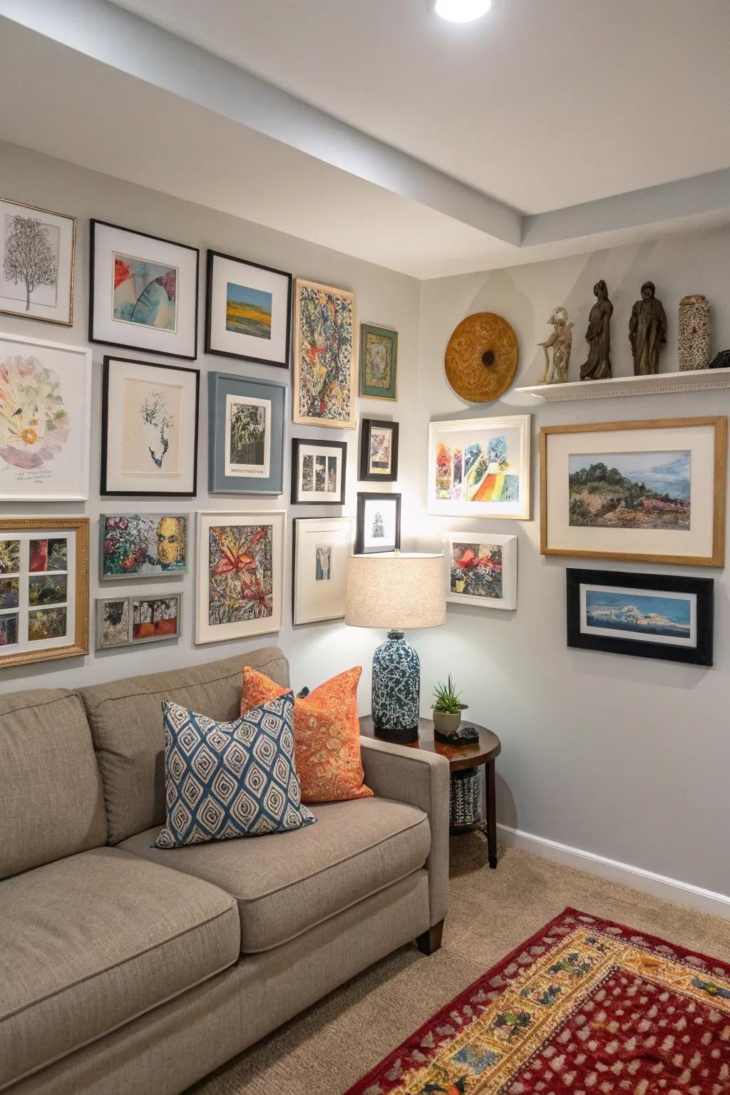 Personal art pieces infuse the room with character and style.