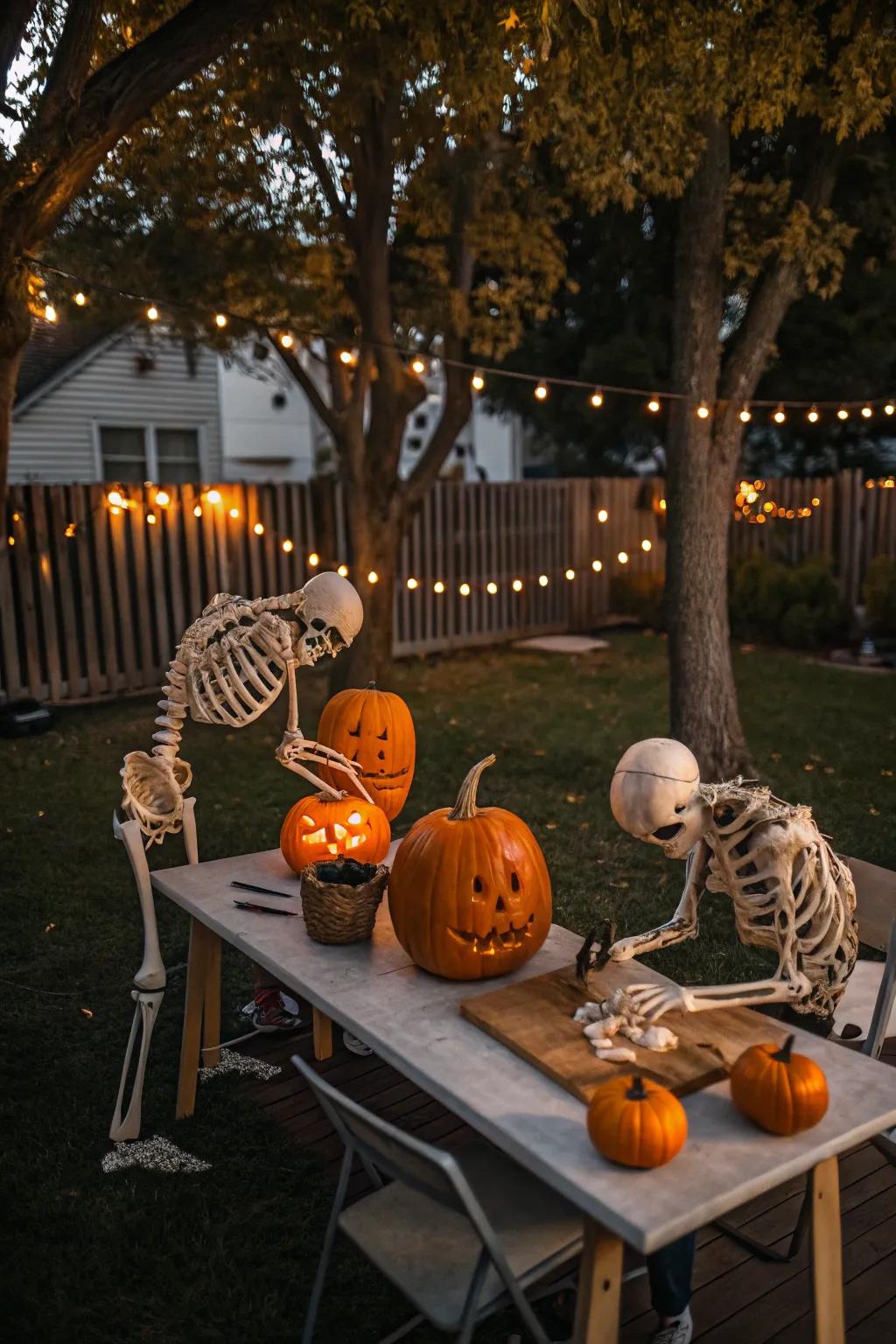 Pumpkin carving skeletons add a classic Halloween activity to your decorations.