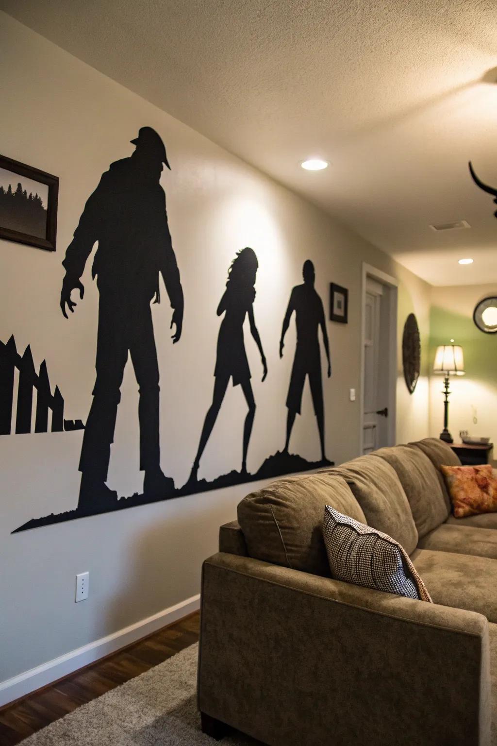 Transform your walls with spooky silhouettes for a ghostly atmosphere.