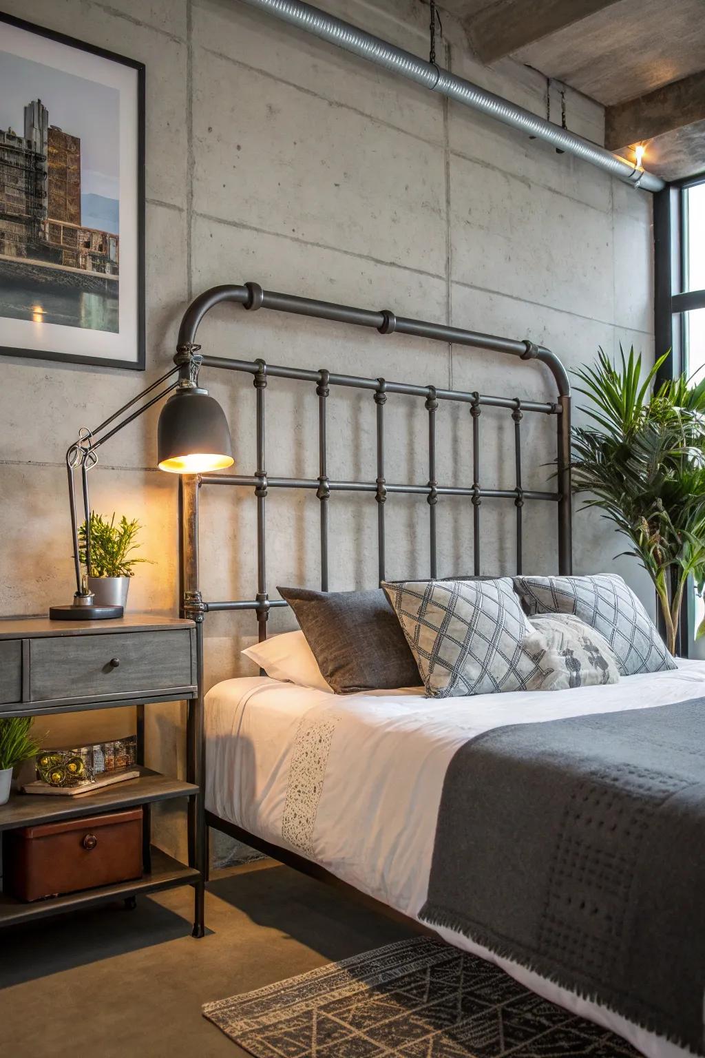 Add industrial elegance with a metal headboard.