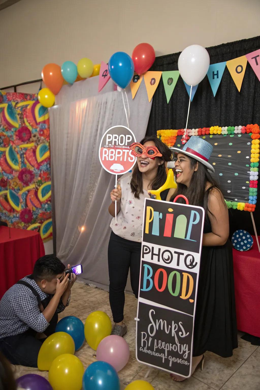 A fun indoor party with a DIY photo booth and themed backdrop.