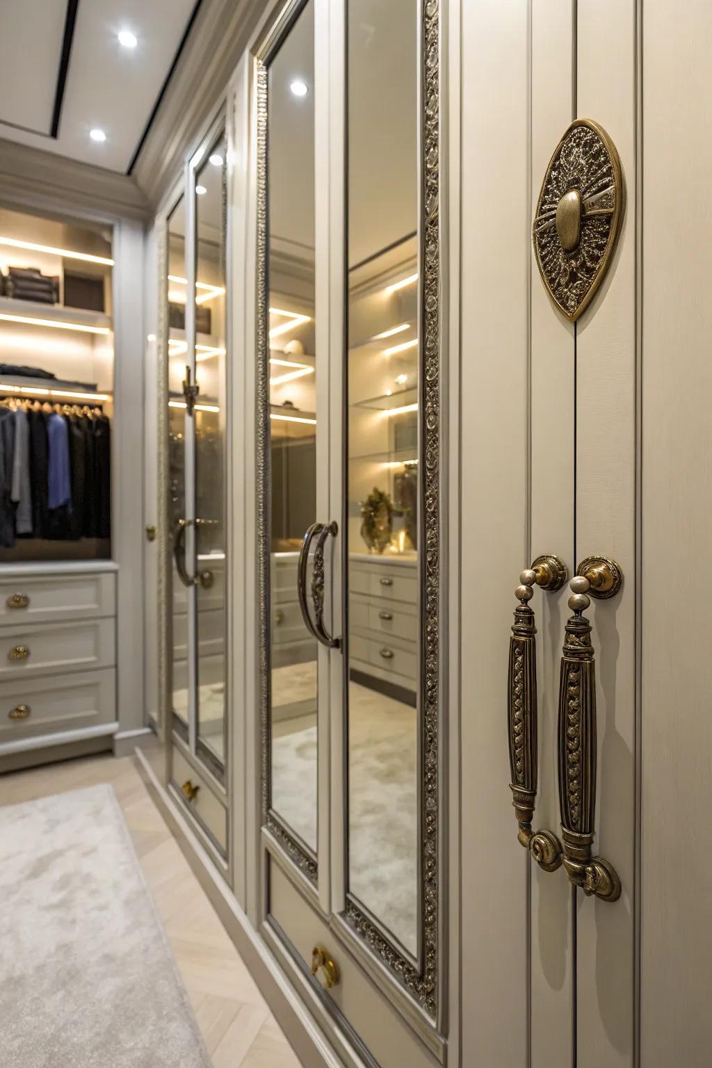 Decorative elements enhance the visual appeal of an irregular closet.