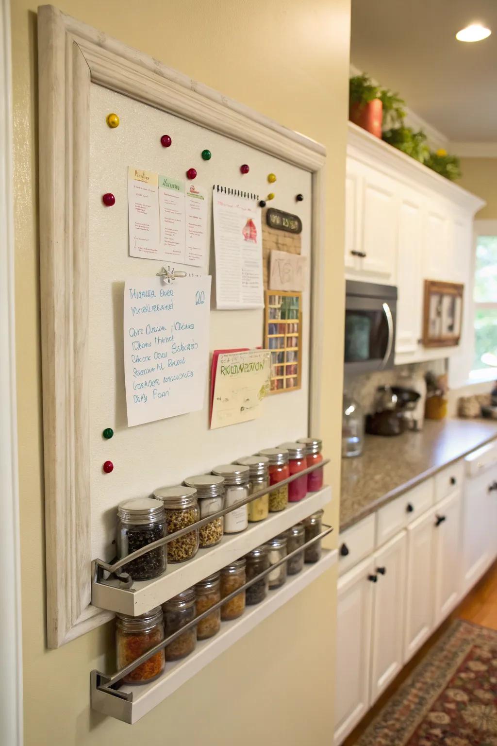 Convenience meets organization with a magnetic spice rack.