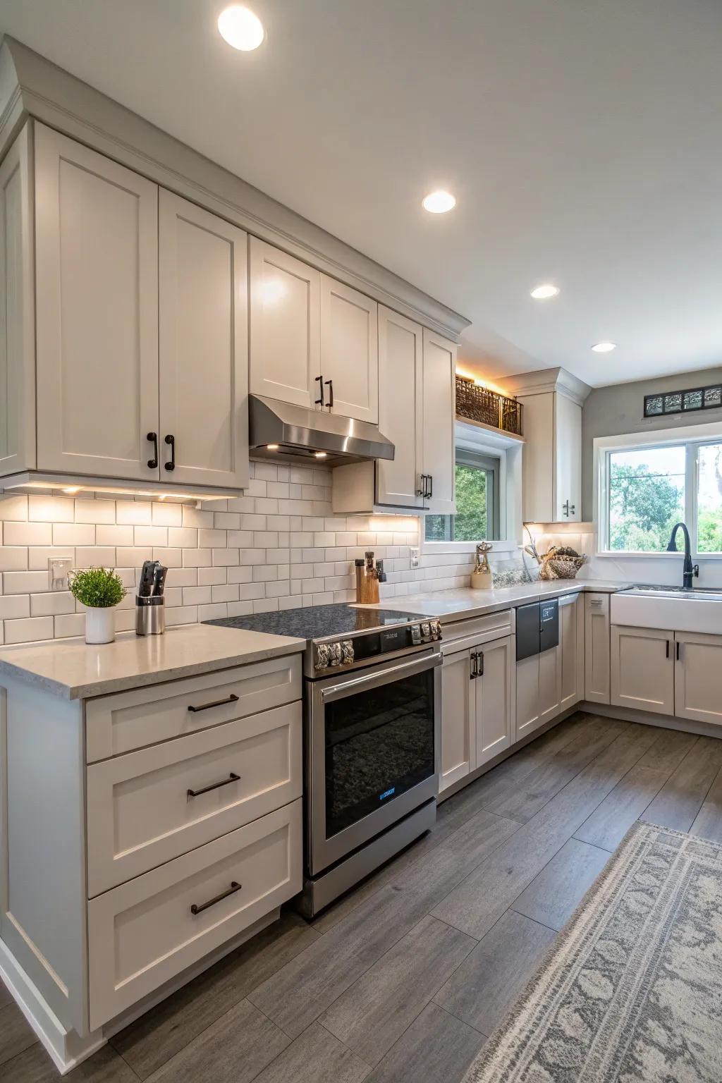 Recessed feet create a modern floating cabinet illusion.