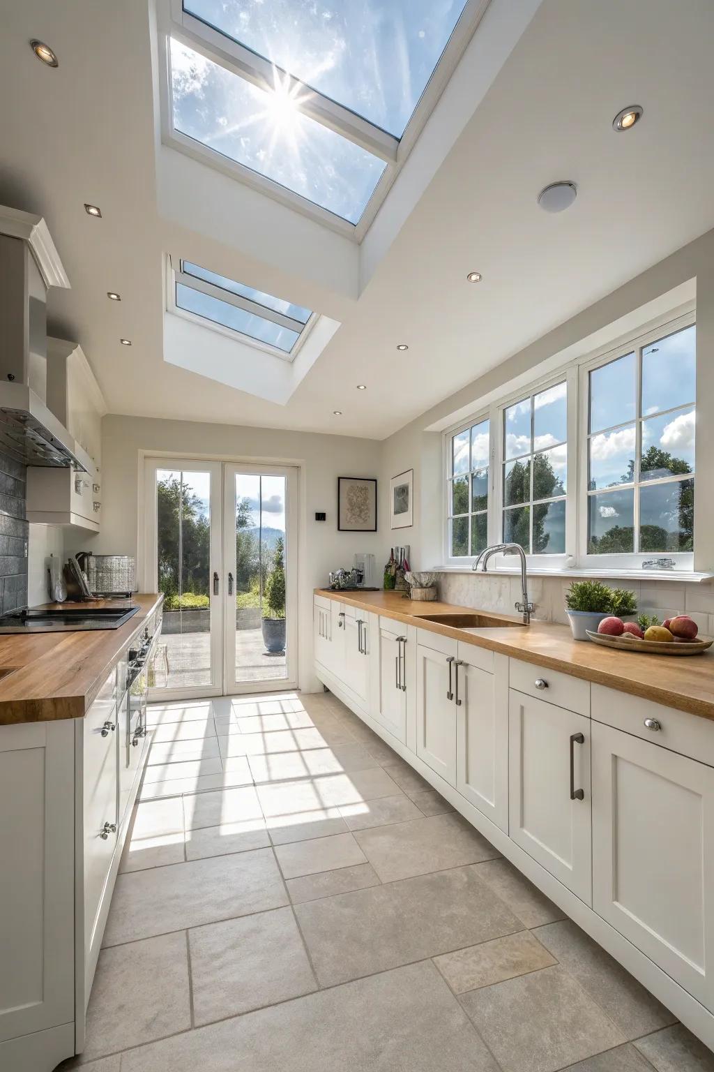 Illuminate your kitchen with natural light from roof windows.
