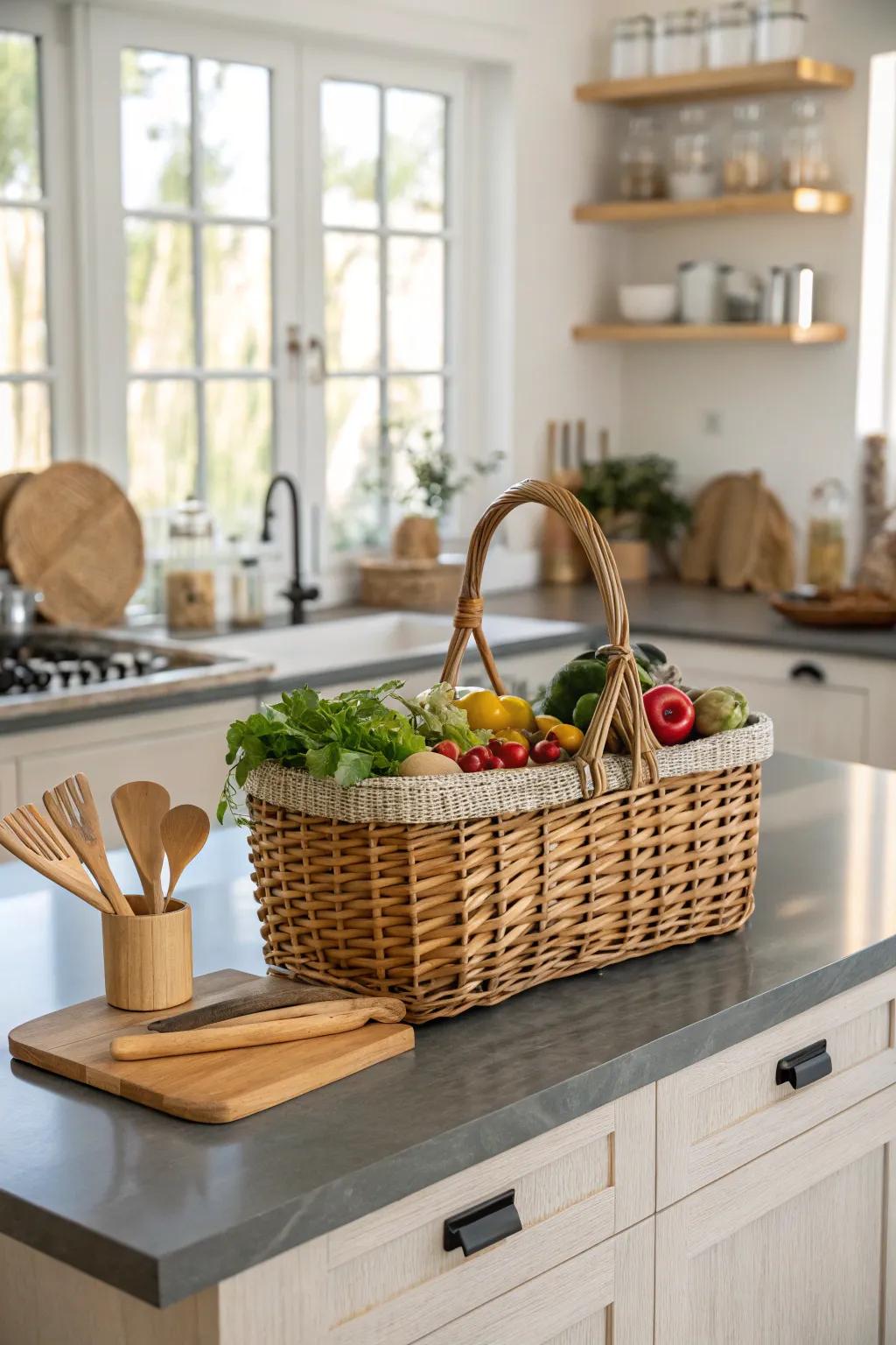 Natural textures enrich the kitchen with warmth and character.